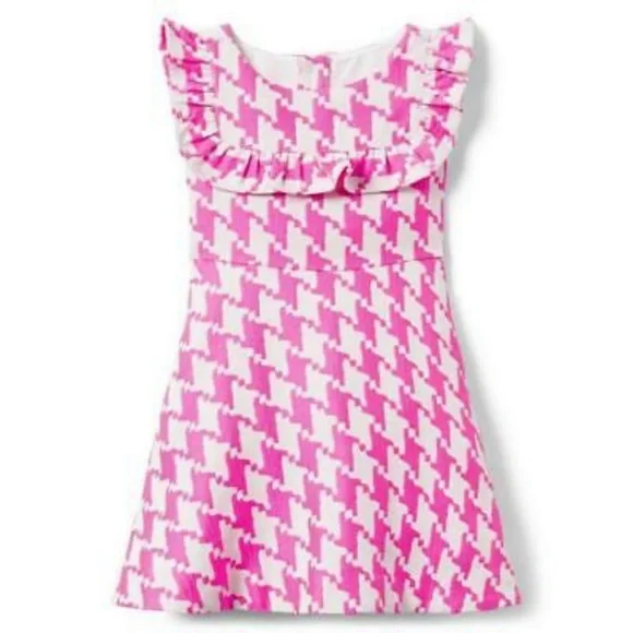 Janie and Jack | Dresses | Janie And Jack Houndstooth Pink White Dress W  Ruffle Detail Worn Once | Poshmark